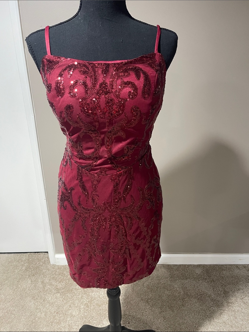 Women's Burgundy Sequin Slip Dress